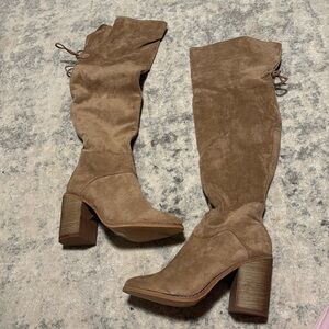 Brown suede over the knee boots